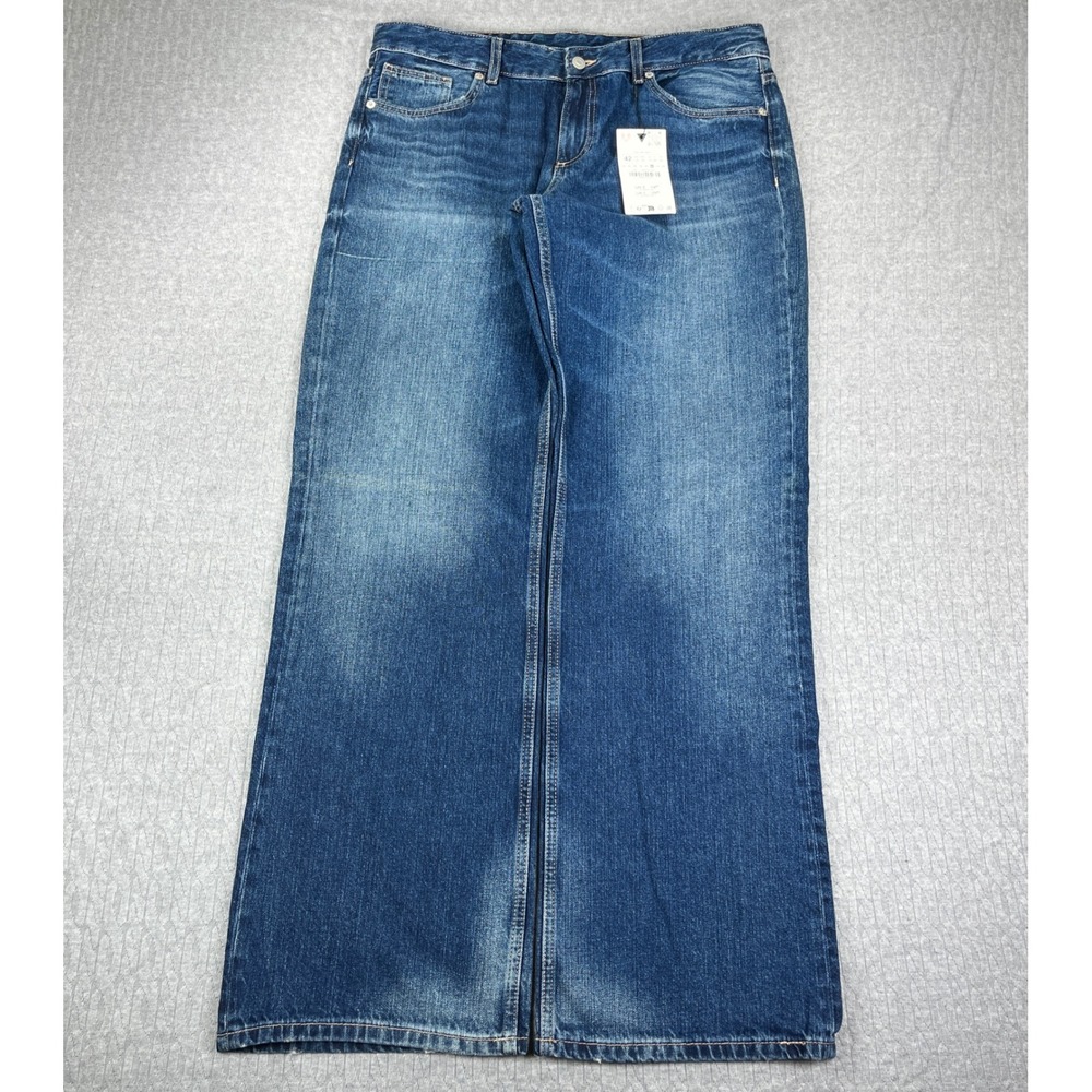 New Zara Baggy Wide Leg Full Length Jeans Womens 10 Blue Low Rise Medium wash